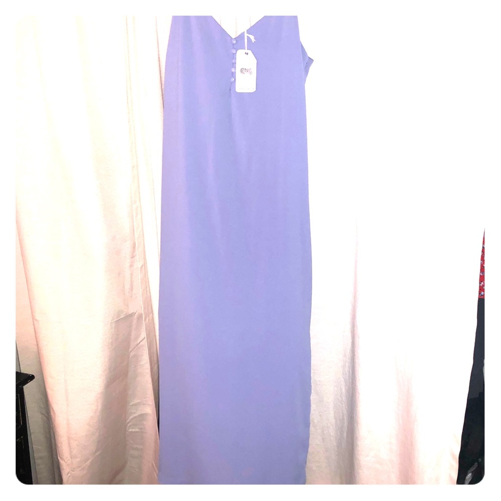 Blue slip dress.